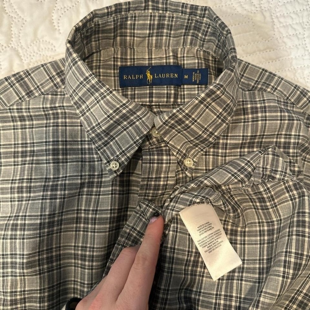 Ralph Lauren grey plaid button down shirt mens MEDIUM - Picture 7 of 8
